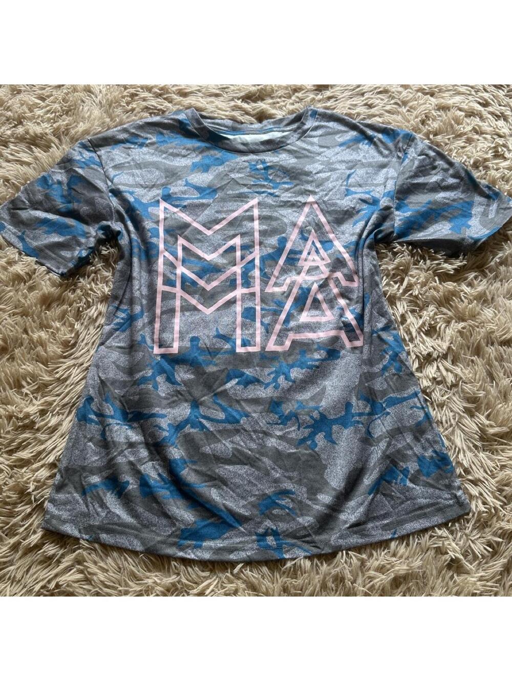 MAMA Camouflage Patterned T-Shirt with Pink Logo